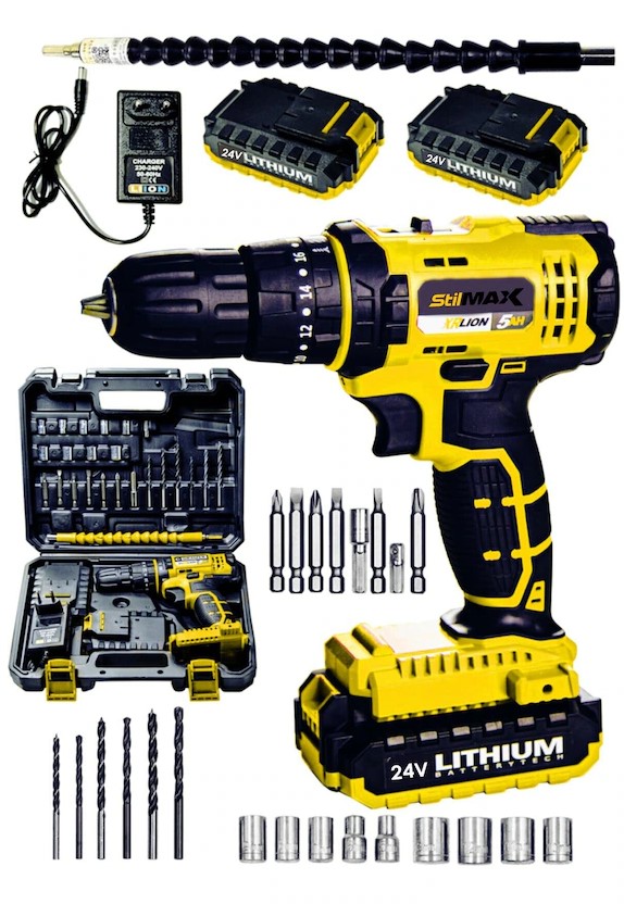 STM1069 24V 5 Ah Li-ion Çift Akülü Darbeli Matkap Vidalama + 24 Parça Set