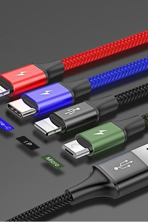 Rapid Serisi 3.5A 4in1 2X Lightning. Micro Usb Type C Hızlı Şarj Kablosu 1.2 Metre Siyah